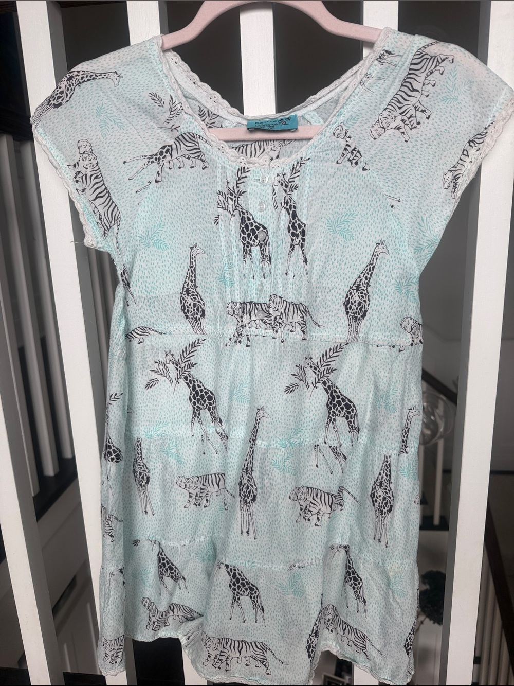 Letarte turquoise and white giraffe and lion motif adorable cover up